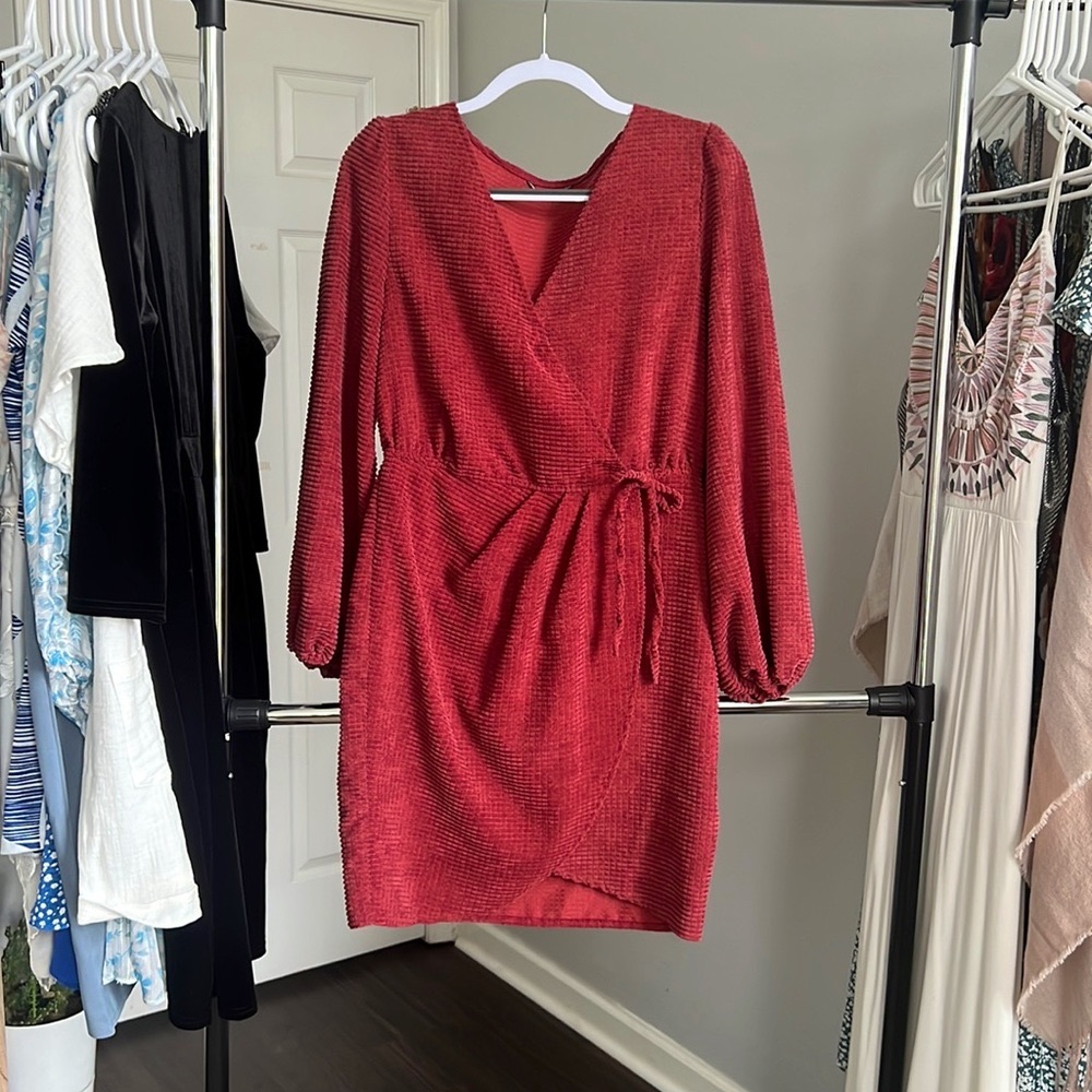 Long sleeve maroon corduroy dress / size L
